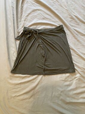 h.i.p. Olive Ribbed Midi Skirt with Tie-Waist